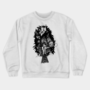 Illustration of a Woman Reading a Book Atop a Cedar Tree, Enveloped by a Griffin: A Mythical Blend of Wisdom and Nature Crewneck Sweatshirt